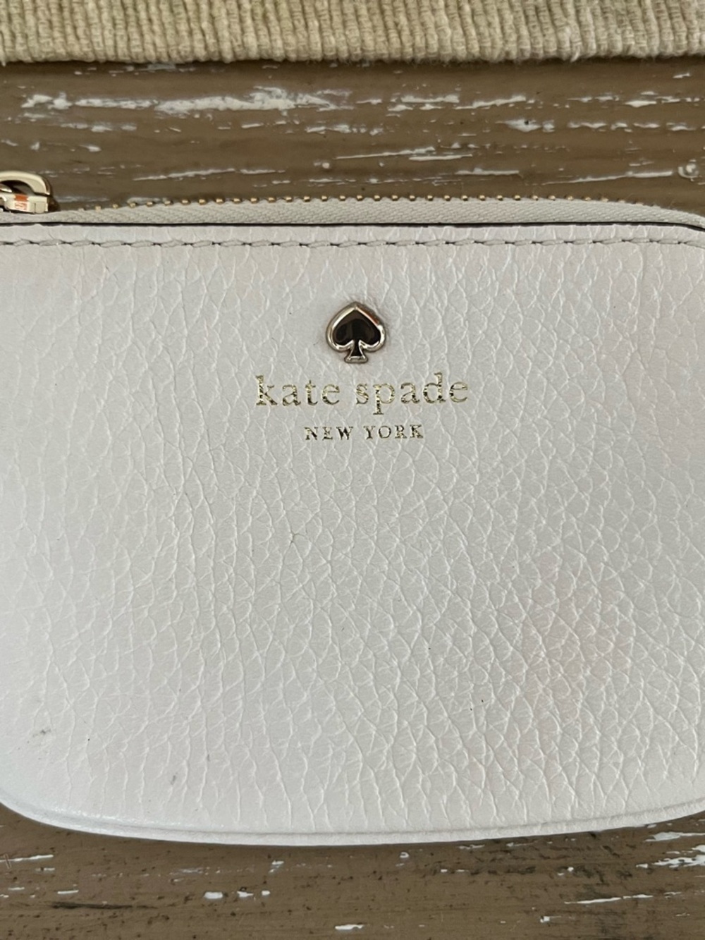 kate spade White Pebbled Leather Mini wallet with Gold Accent